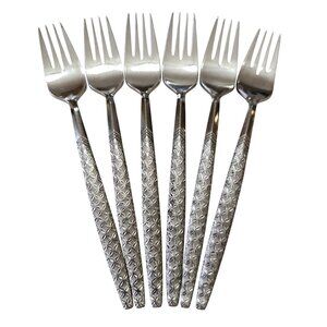 6 Cosmos Texture Salad Fork 6.5" stainless Korea all over geometric slim CSM37
